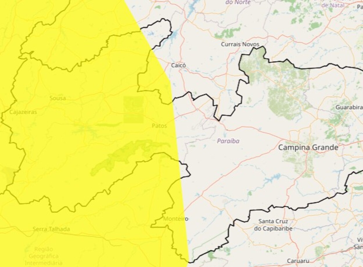 Inmet emite alerta de baixa umidade para quase 90 cidades da Paraíba; veja municípios sob risco